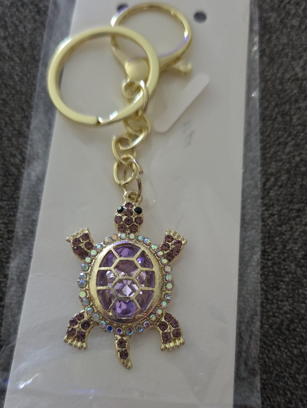 Gold Turtle Keychain with Purple Crystals